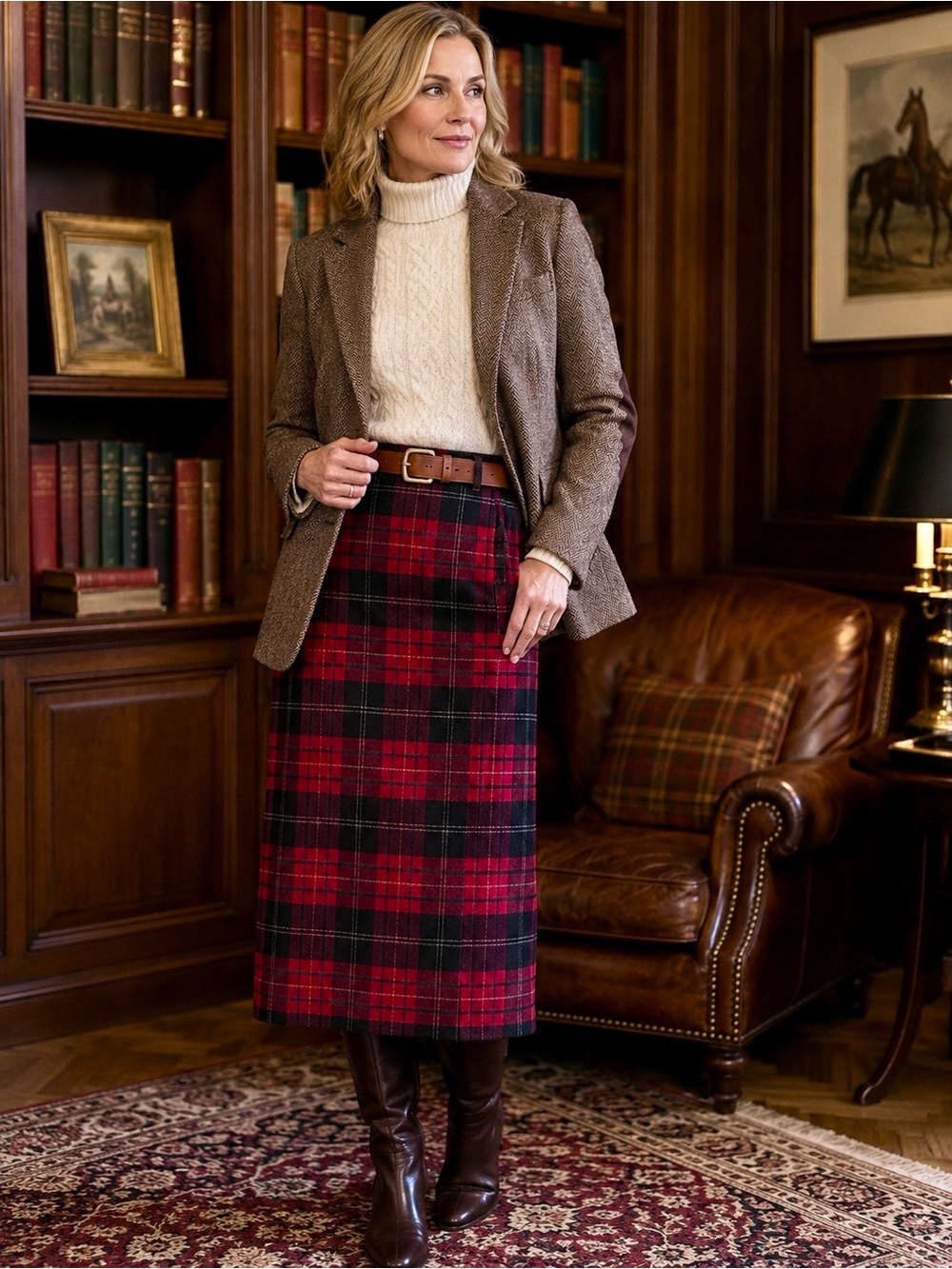 Talbots 100% Wool Plaid Midi Skirt Red Black Tartan Size 10 Vintage Style